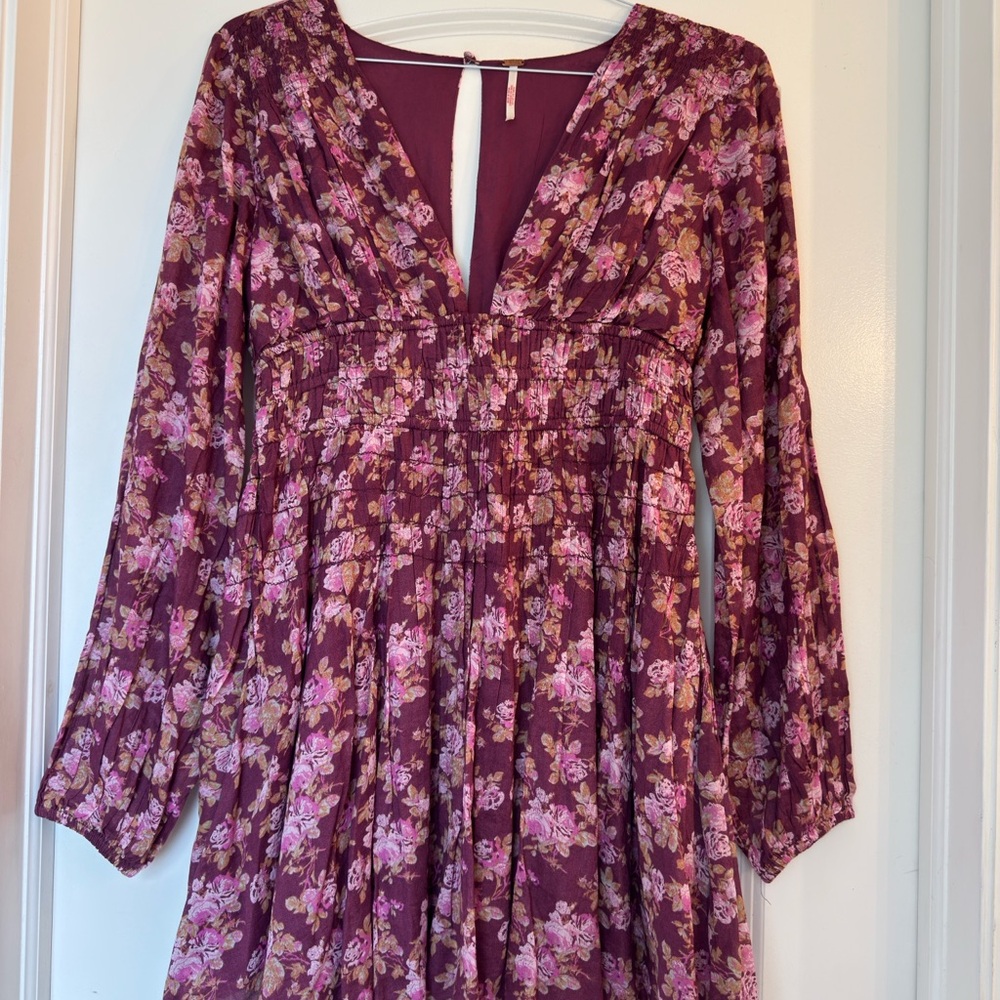 Free People V-Neck Long Sleeve Dress “Keep you Long Sleeve Cotton Minidress”